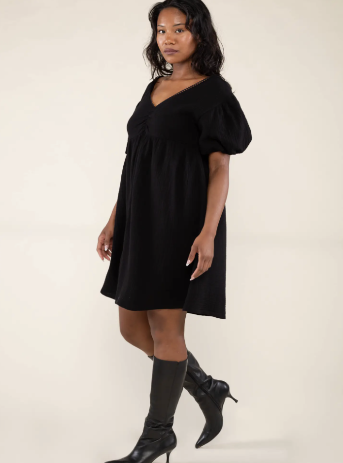 black cotton baby doll gauze dress