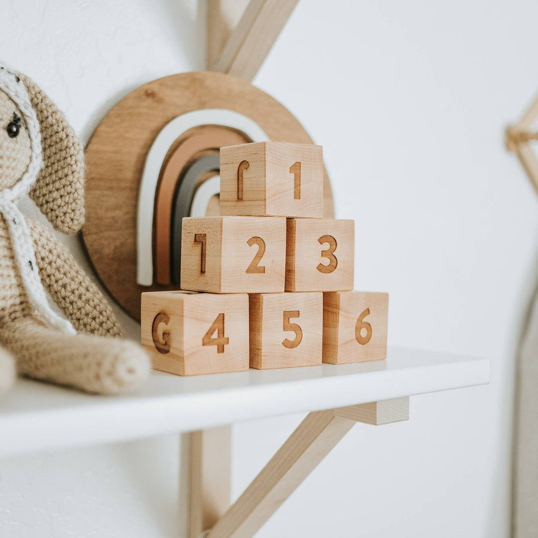 Gladfolk - Modern Handmade Wooden Alphabet and Numeral Blocks - Maple