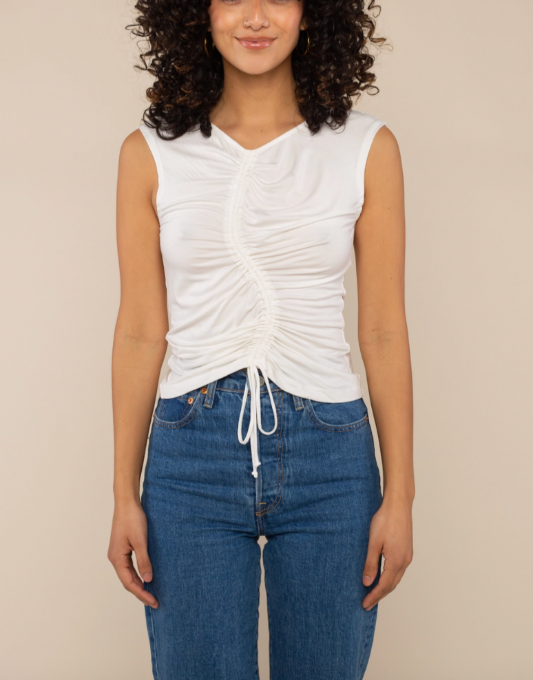 ruched front white shirt