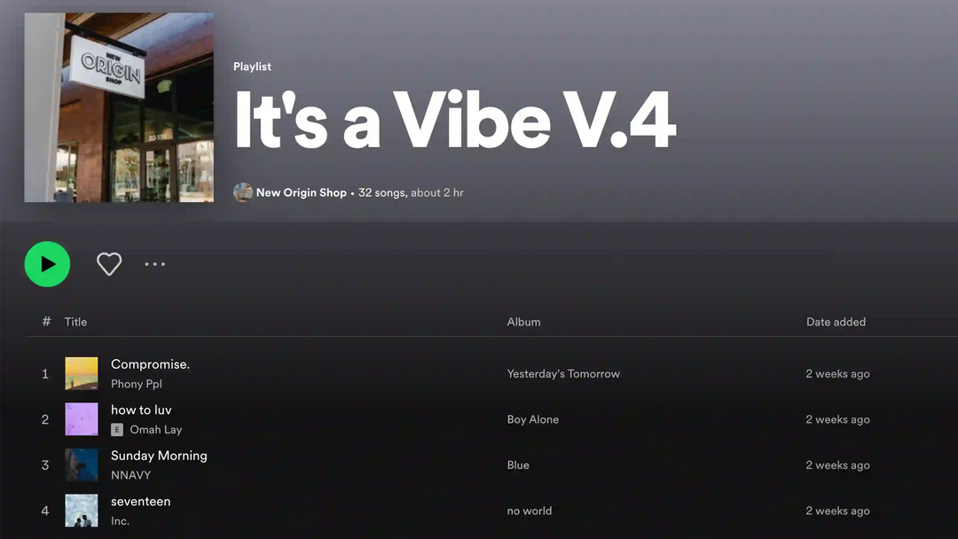 New Origin Spotify Playlist "It's A Vibe V.4"