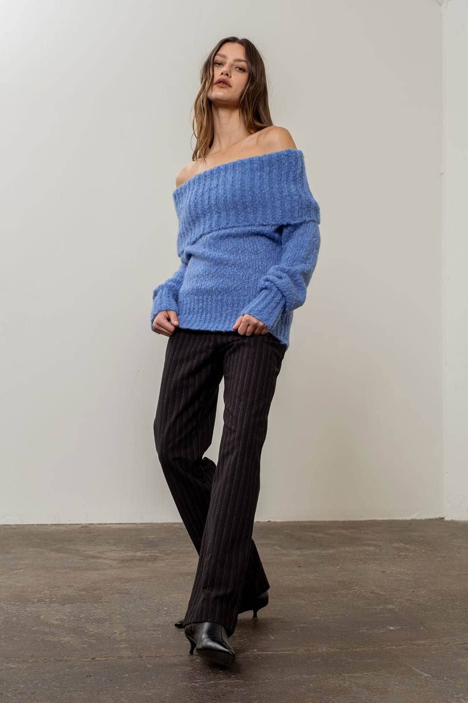 blue Tracy OFF-THE-SHOULDER SWEATER
