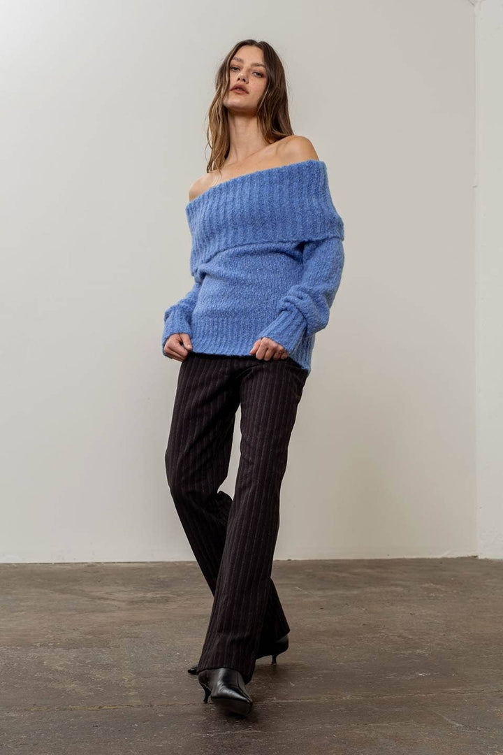 blue Tracy OFF-THE-SHOULDER SWEATER