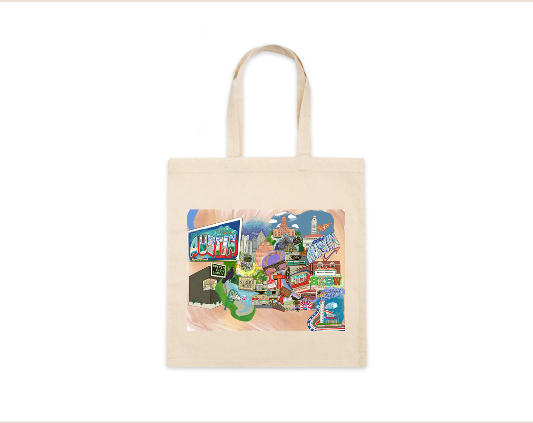 Hand-Drawn Austin, TX Printed Standard Cotton Tote