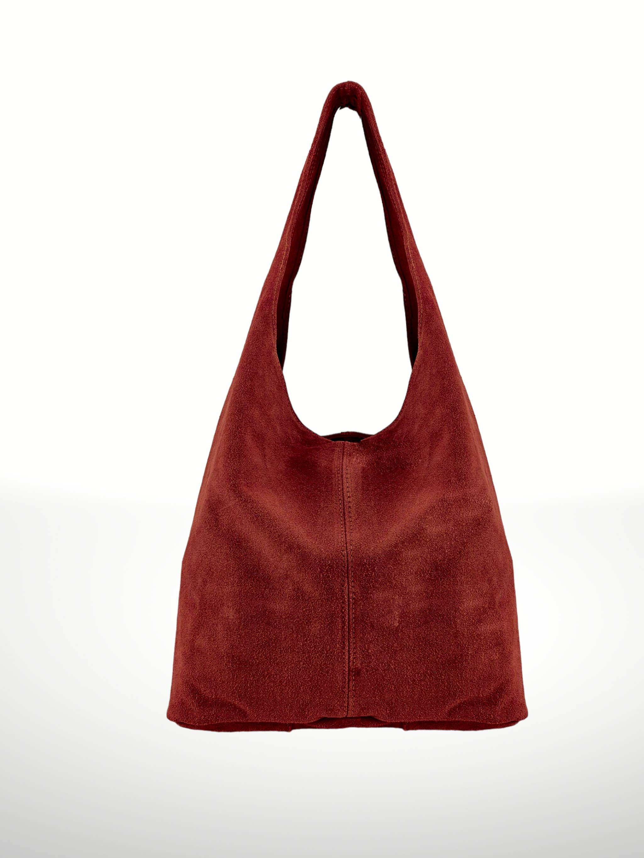Wine Dark Red Suede Leather Hobo Bag