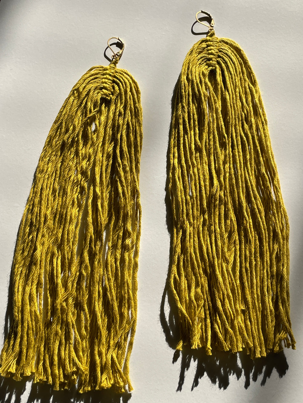 Clara Chartreuse Fiber Earrings macrame statement earring