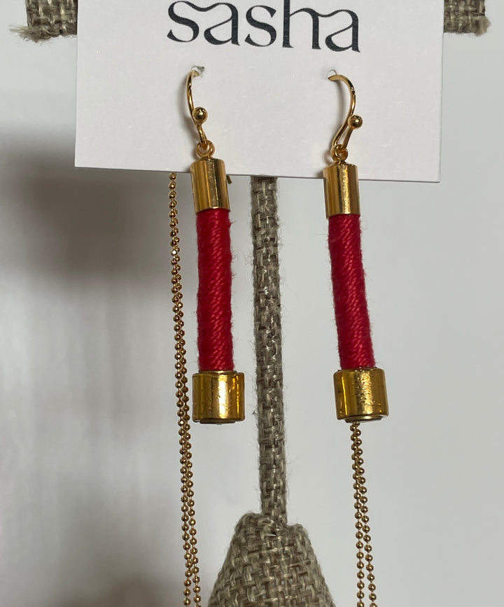 Petit Drop Earrings: Scarlet Cotton
