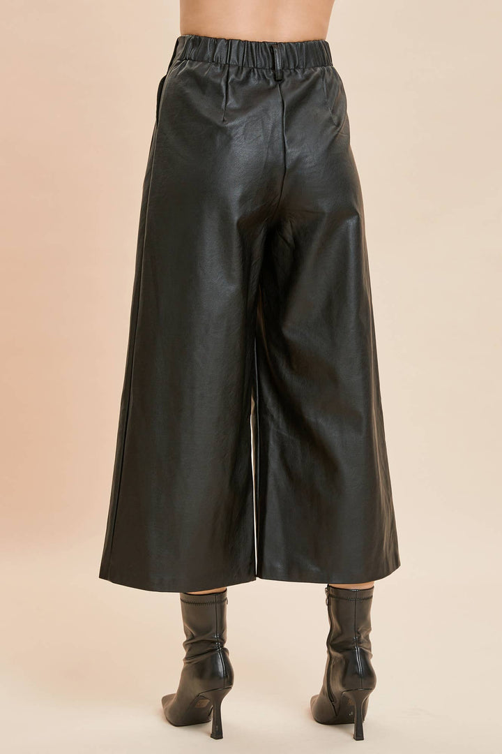 TWO PINTUCK WIDE-LEG LEATHER PANTS