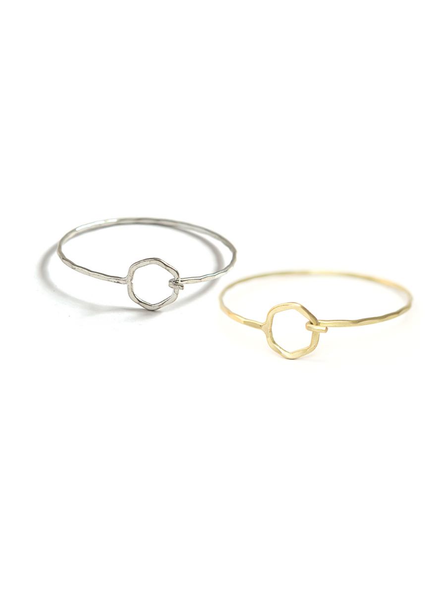 Hexagon Clasp Hammered Bracelet: Brass