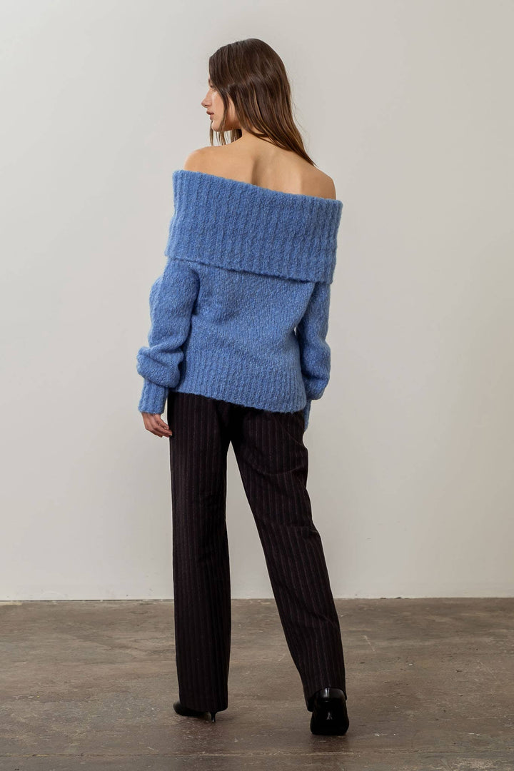 blue Tracy OFF-THE-SHOULDER SWEATER