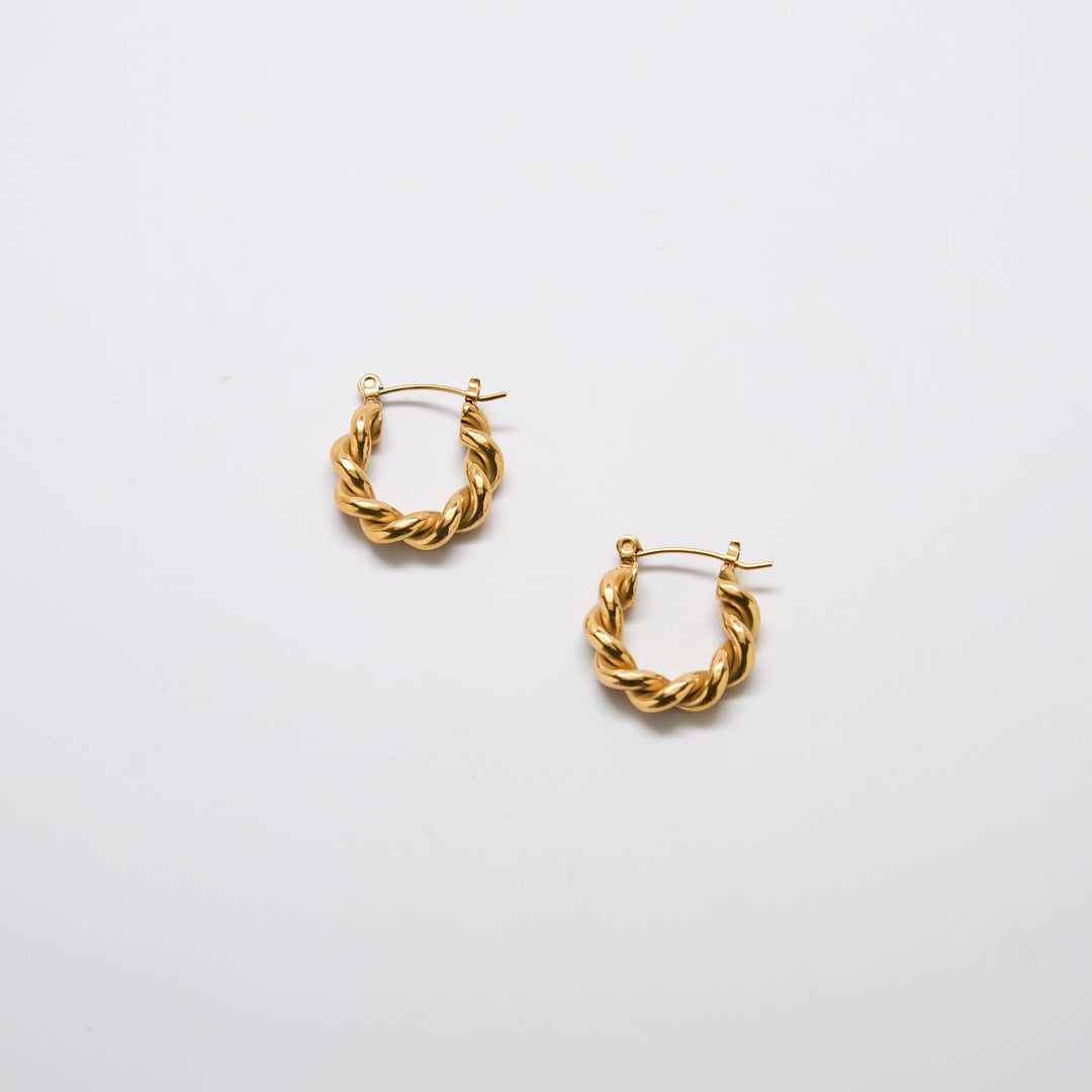 Gold Oval Twist Hoop Earrings