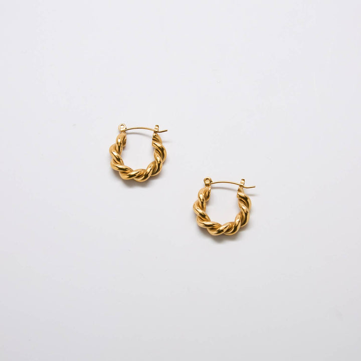 Gold Oval Twist Hoop Earrings