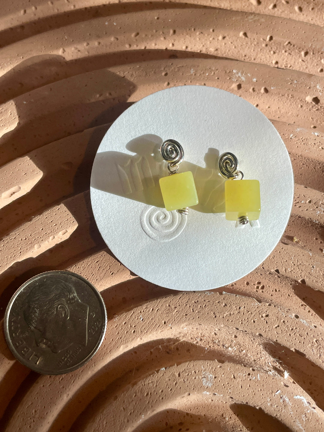 Inward Earrings- Olive Jade: Sterling Silver