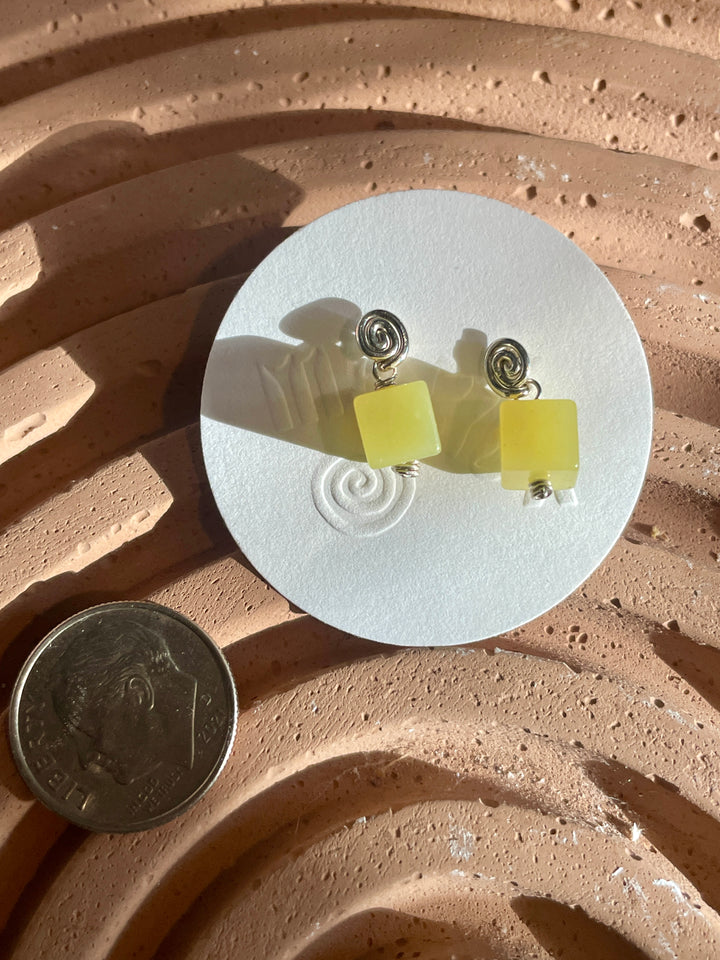 Inward Earrings- Olive Jade: Sterling Silver