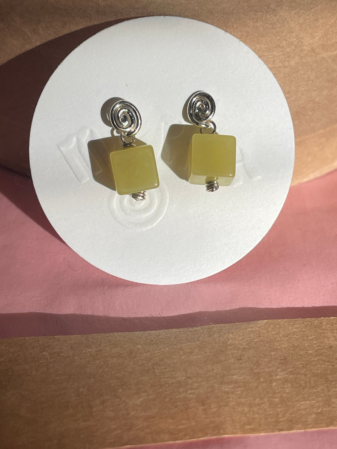 Inward Earrings- Olive Jade: Sterling Silver