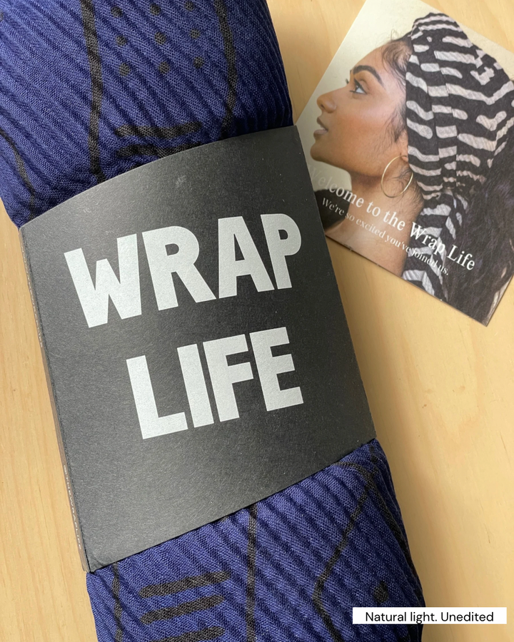 The Wrap Life - Printed Pleated Head Wrap in Essence: Blue