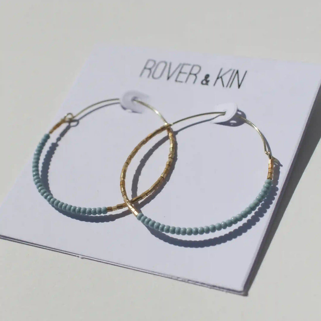 Sky Blue Dreamscape Beaded Round Hoops-Rover & Kin