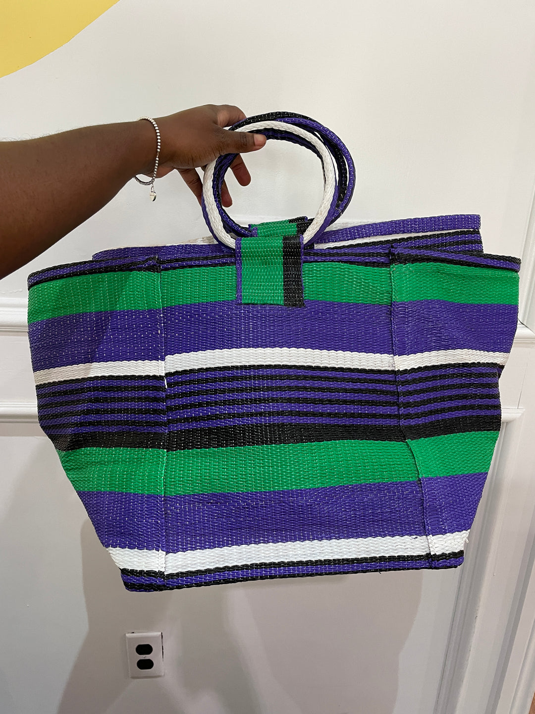 Green/Purple/Black/White Large Striped Bag