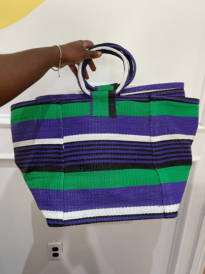 Green/Purple/Black/White Large Striped Bag