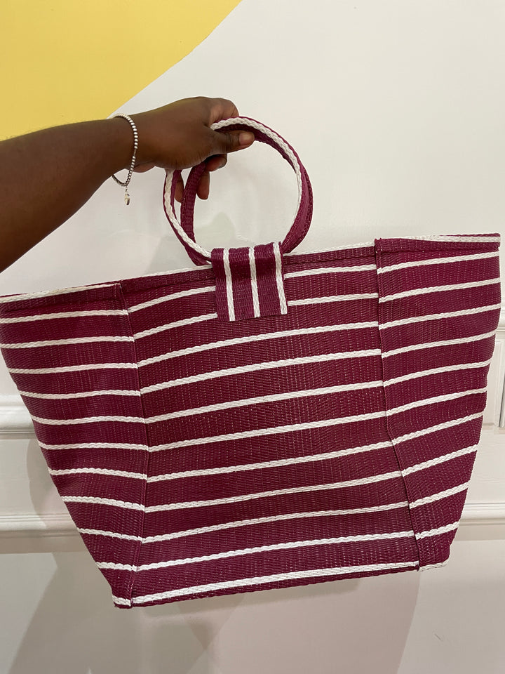 Burgundy/ White Large Striped Bag