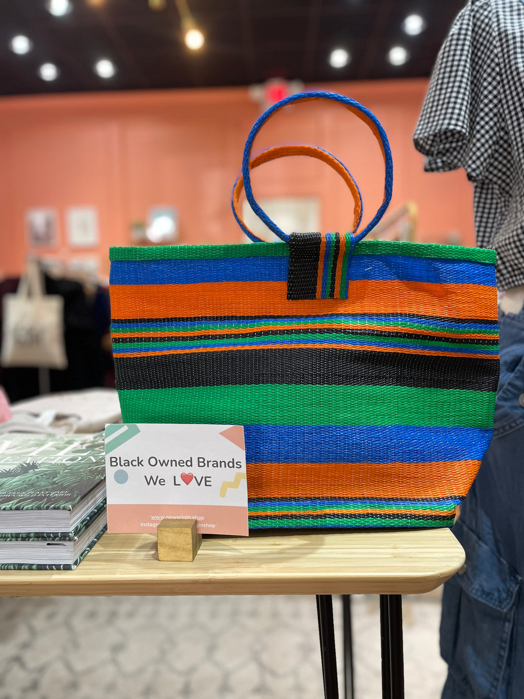 Green/Black/Orange/Blue Medium Striped Bag
