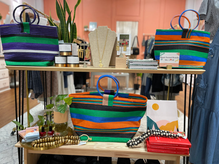 Green/Black/Orange/Blue Medium Striped Bag