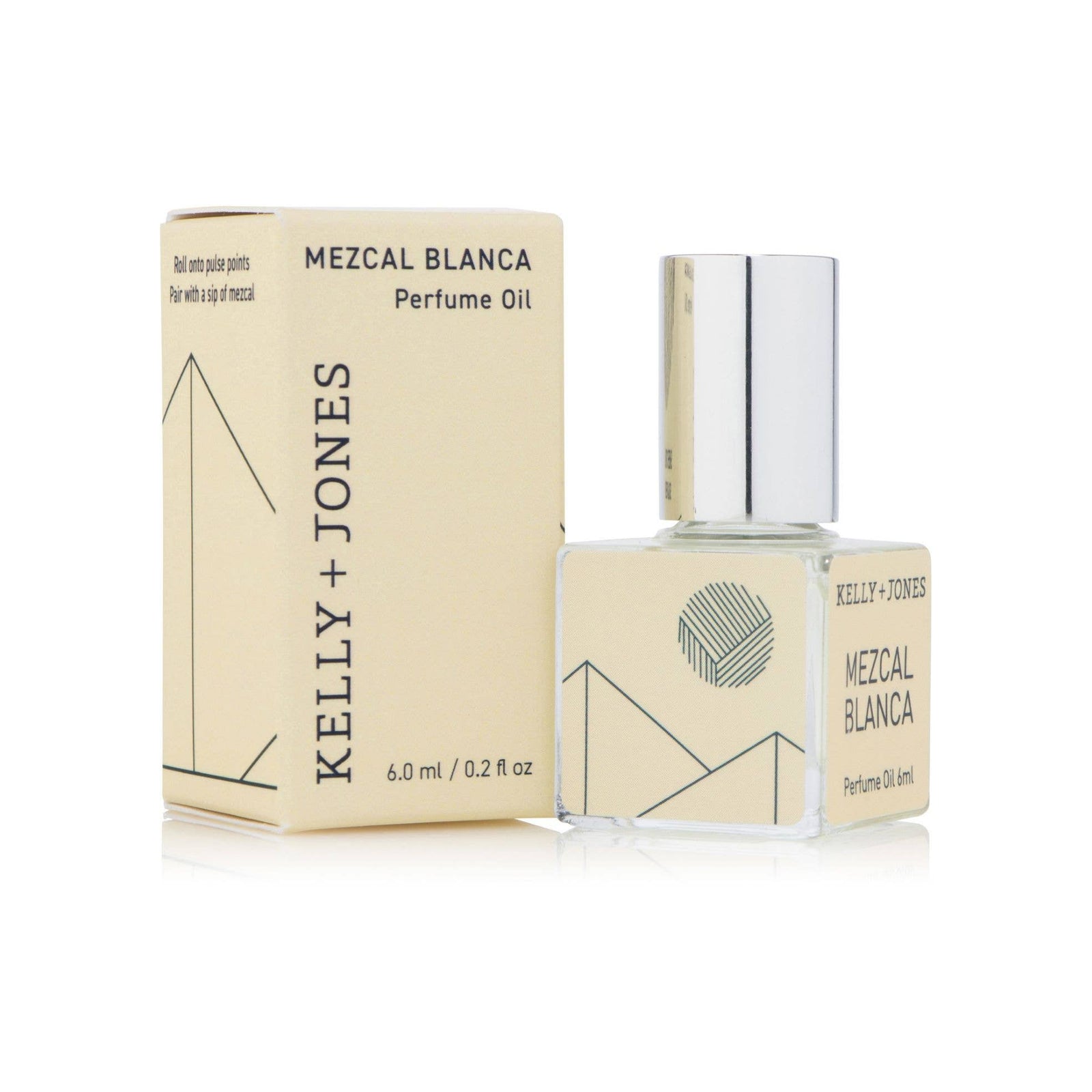 Kelly + Jones Mezcal Blanca perfume oil packaging on a white background