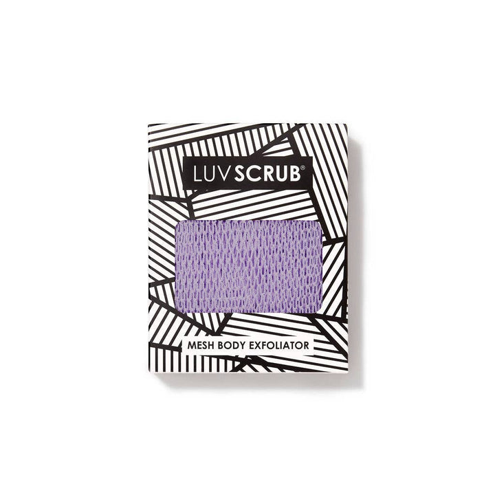 LUV SCRUB mesh body exfoliator packaging on a white background