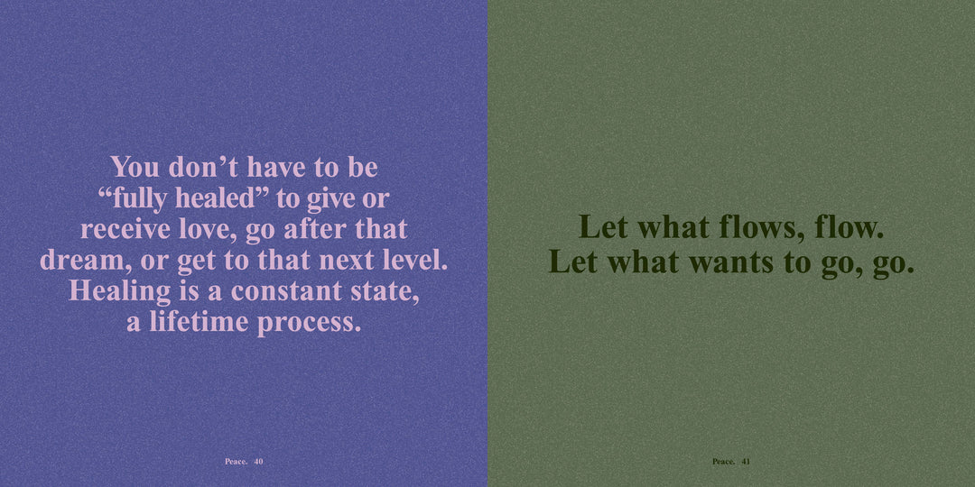Two motivational quotes on a split background, one purple and one green.