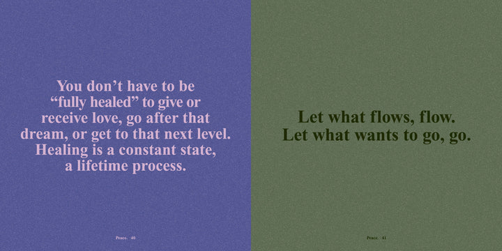 Two motivational quotes on a split background, one purple and one green.