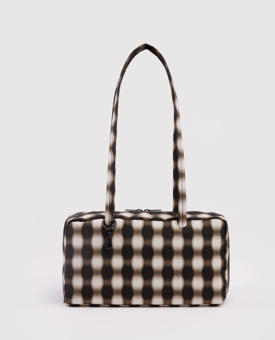 Nylon Bowler Bag: Blurred Gingham Brown against white backdrop