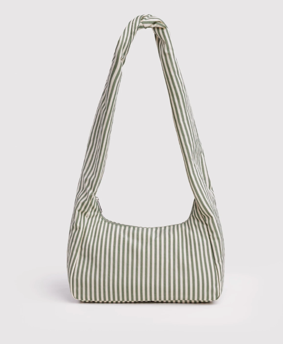 Nylon Meringue Bag Sage Stripe facing forward against white backdrop