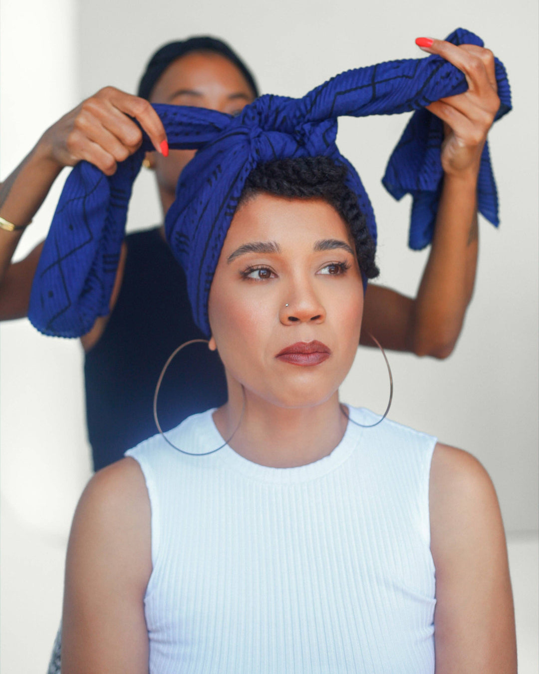 The Wrap Life - Printed Pleated Head Wrap in Essence: Blue