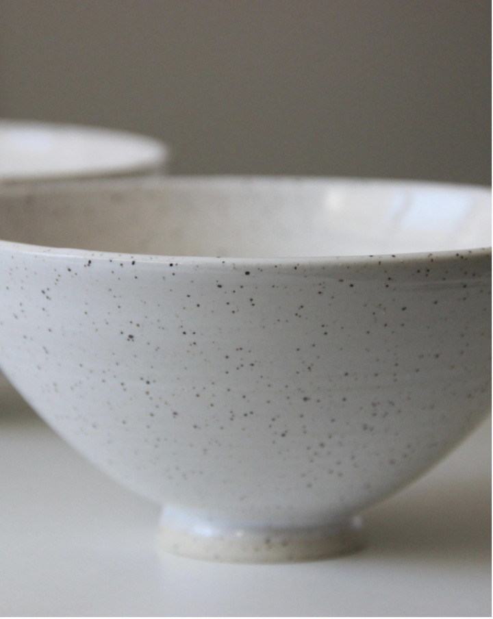 Handmade Speckled White Ceramic Dessert Bowl hill country