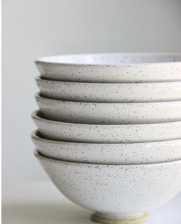 Handmade Speckled White Ceramic Dessert Bowl