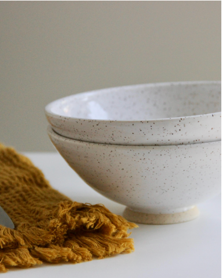 Handmade Speckled White Ceramic Dessert Bowl