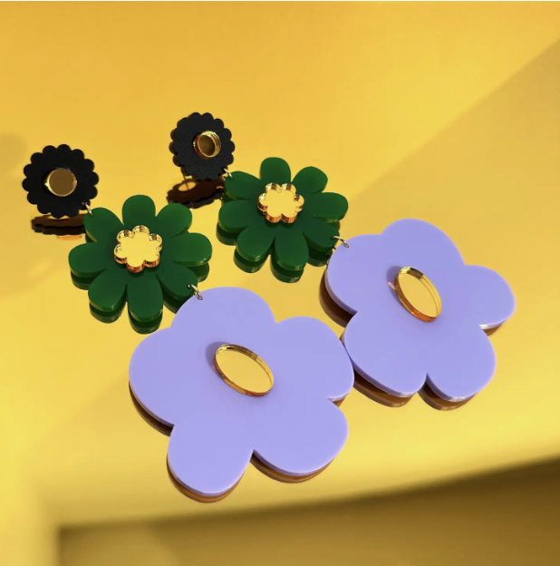 FLOURISH Triple Tiered Studs | Black + Green + Lilac