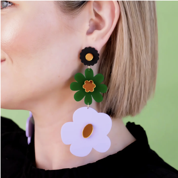 FLOURISH Triple Tiered Studs | Black + Green + Lilac