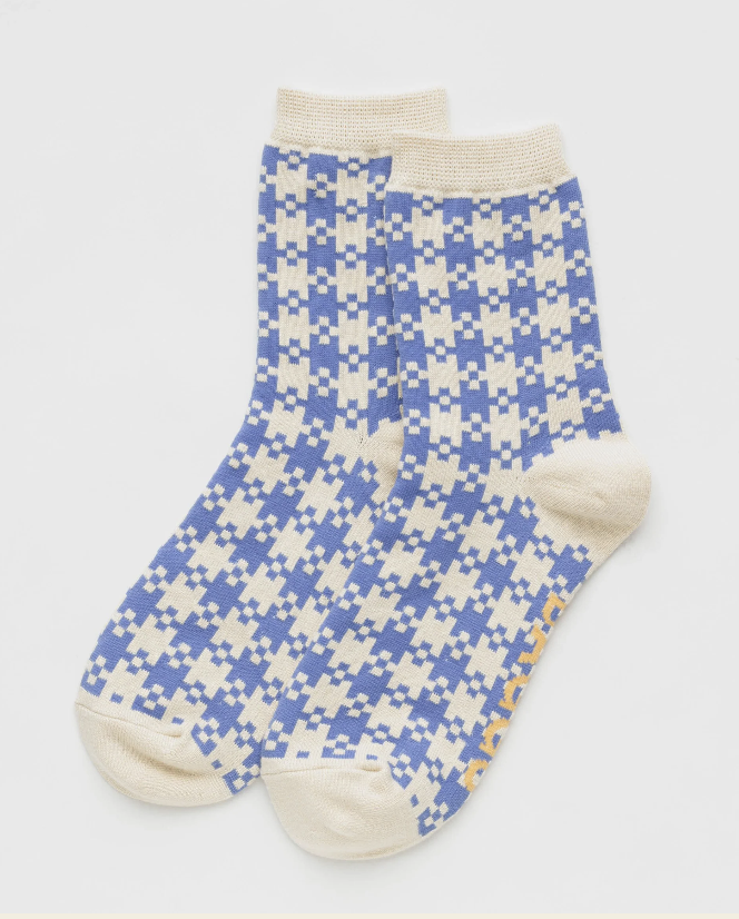 Blue Pixel Gingham Crew Sock