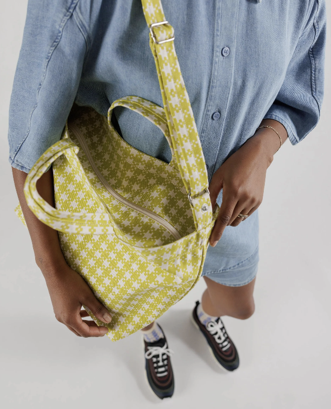 Horizontal Zip Duck Bag Chartreuse Pixel Gingham austin boutique