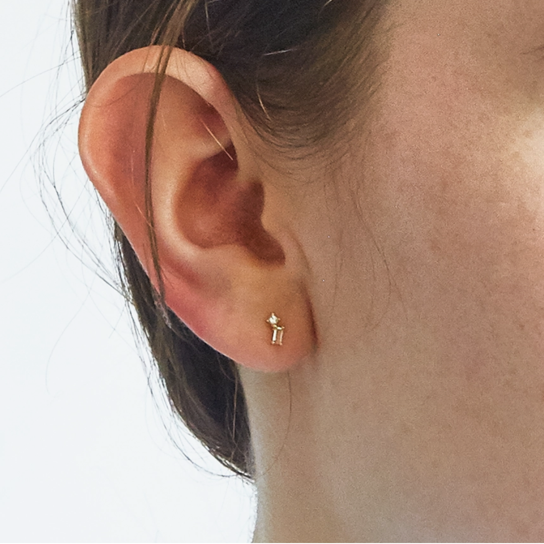 White Geo Baguette Gold Studs-Admiral Row
