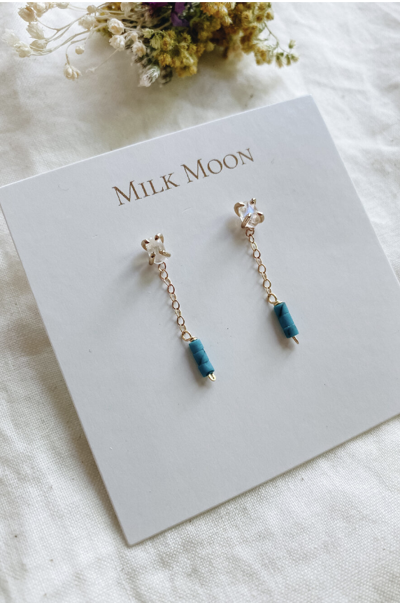Moonstone & Turquoise Chain Studs-Milk Moon  austin jewelry