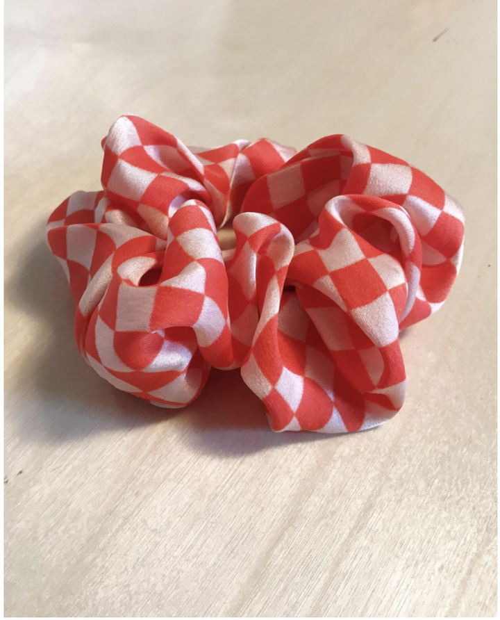 orange check silk scrunchie