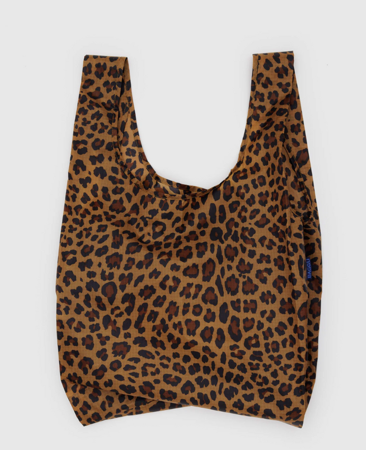 Leopard print reusable bag on a white background