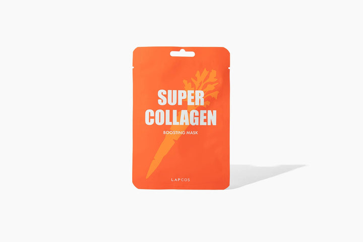 Orange package of Super Collagen mask on a white background
