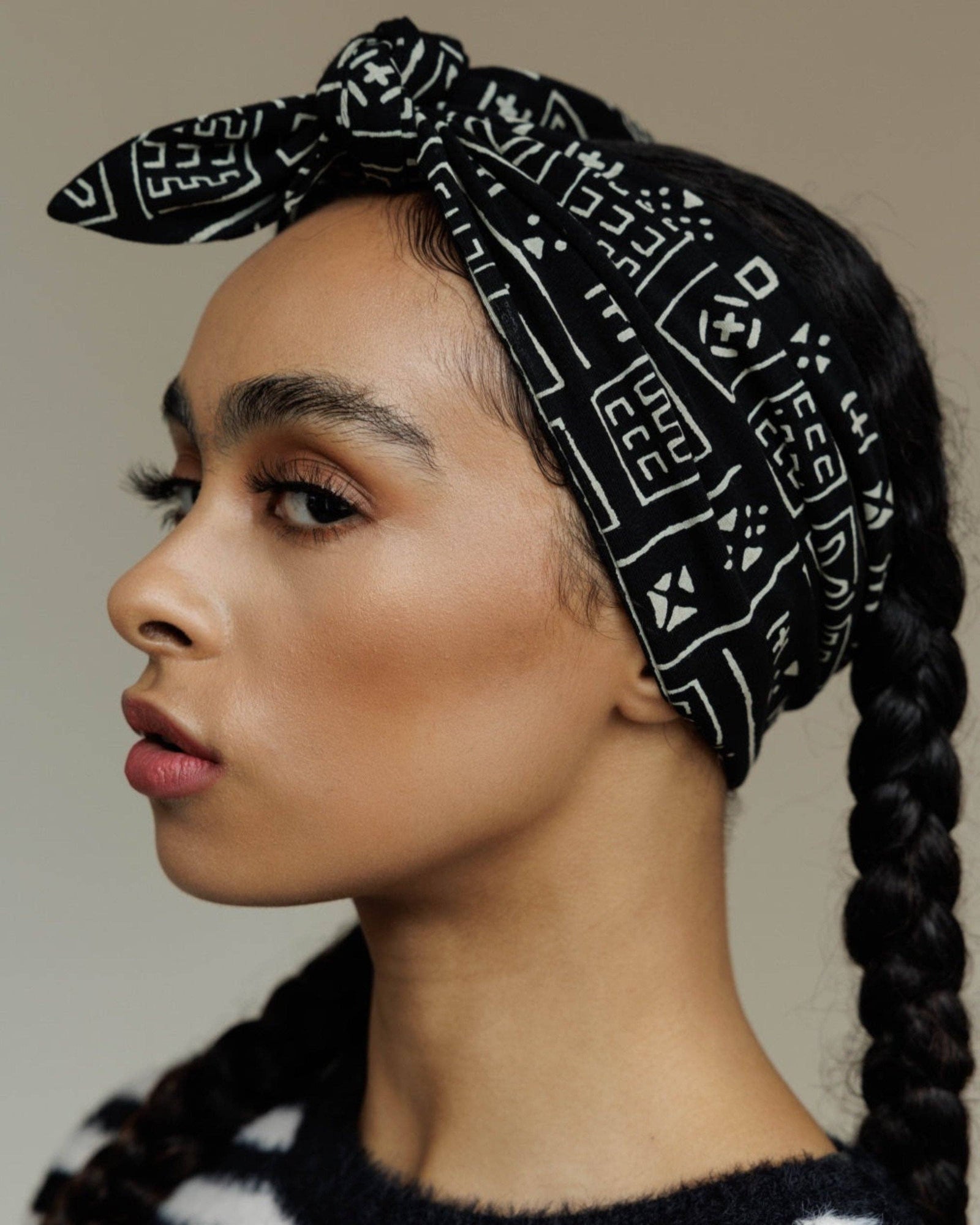 The Wrap Life - Printed Stretch Bandie in Noire Heritage: Black headband new origin shop