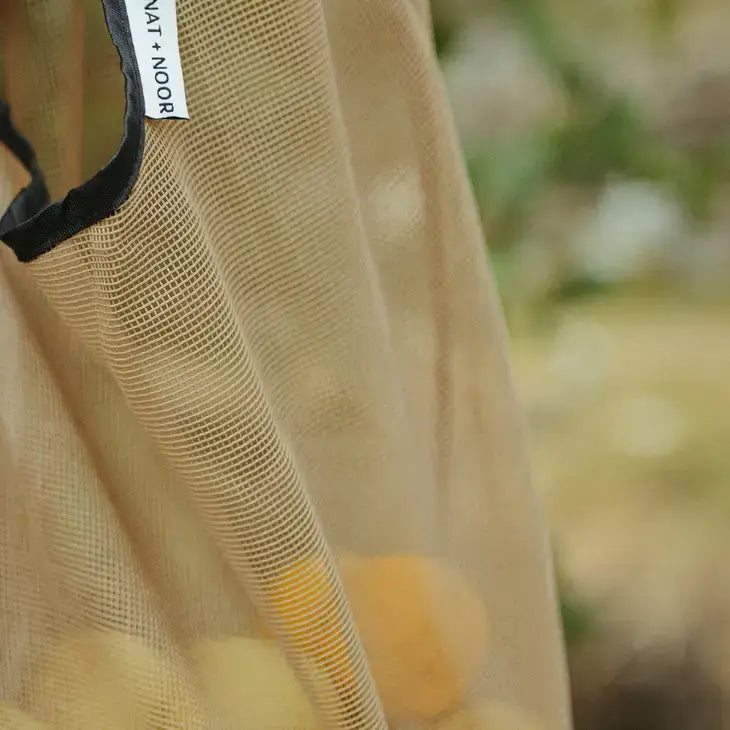 Joan | Black + Tan | Market Tote Bag | Nylon Mesh