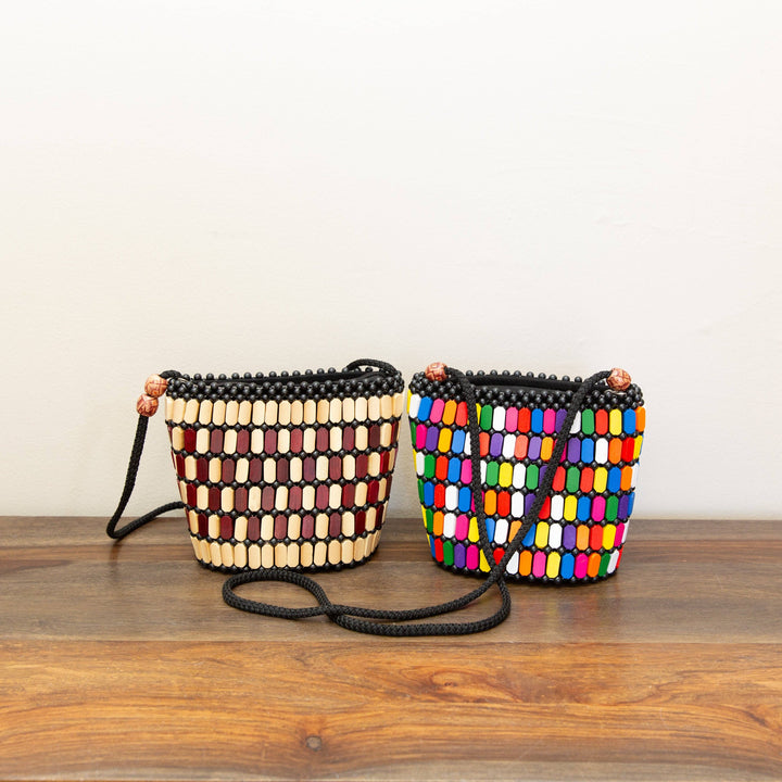 Wooden Pebble Crossbody Purse in Natural