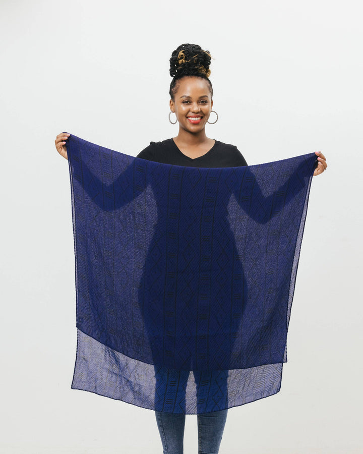The Wrap Life - Printed Pleated Head Wrap in Essence: Blue