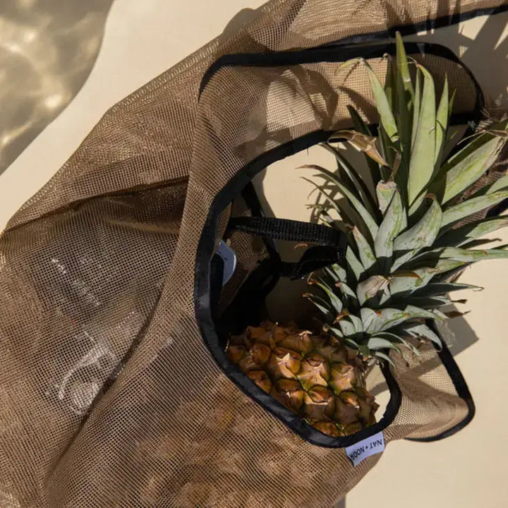 Joan | Black + Tan | Market Tote Bag | Nylon Mesh