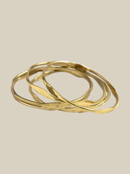 Hammered Waves Brass Bangle Set